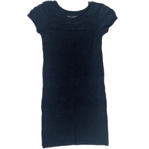 Vintage Black different pattern knitted tight fitted short sleeve midi dress